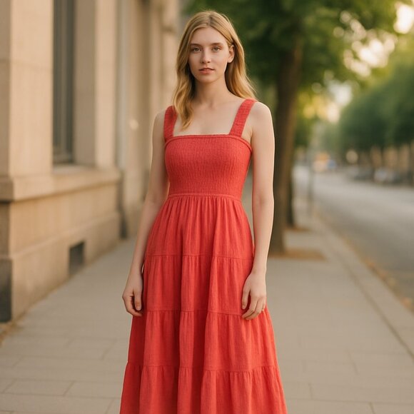 NWT Max Studio Women's Sleeveless Tiered Maxi Dress In Washed Red - Picture 1 of 10